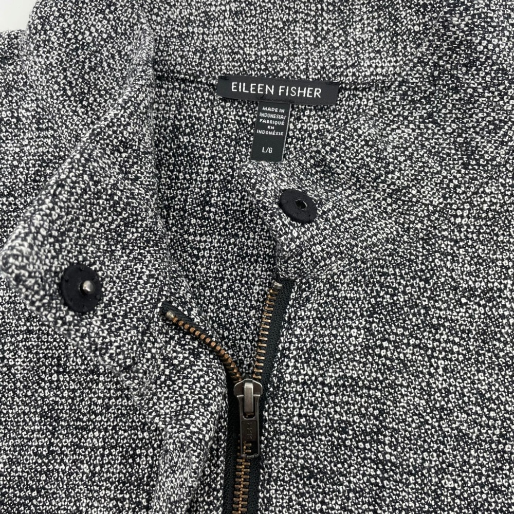 Eileen Fisher Textured Organic Cotton Tweed Stand Collar Zip Jacket Size Large - Picture 4 of 10